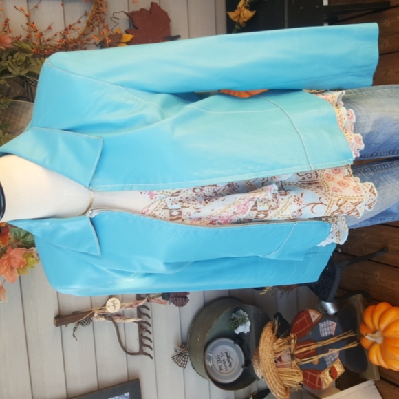 NICOLA BERTI ♡ RARE Gorgeous Turquoise Soft Genuine Italian Leather Jacket  S - Picture 5 of 16
